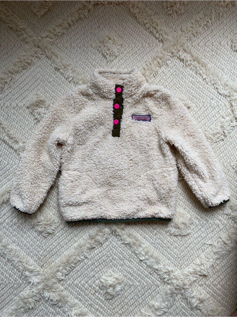 Vineyard Vines Kids Cream Sherpa Snap Pullover